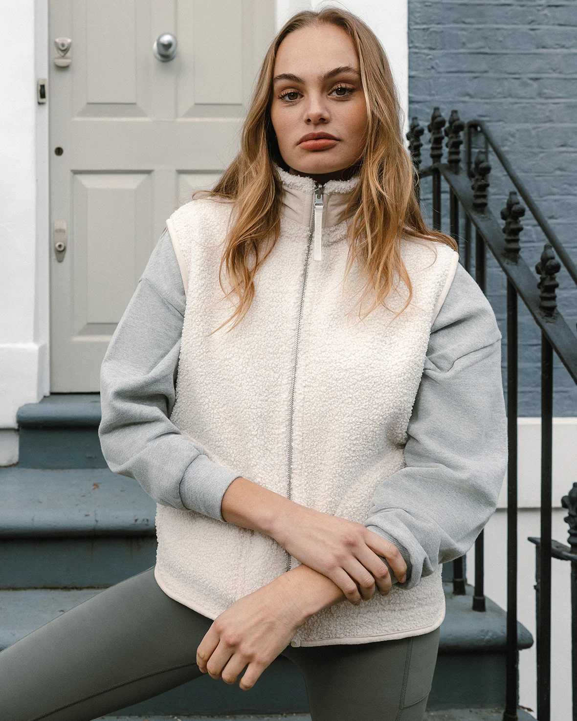 Borg Fleece Reversible Gilet - Cream - Image 4