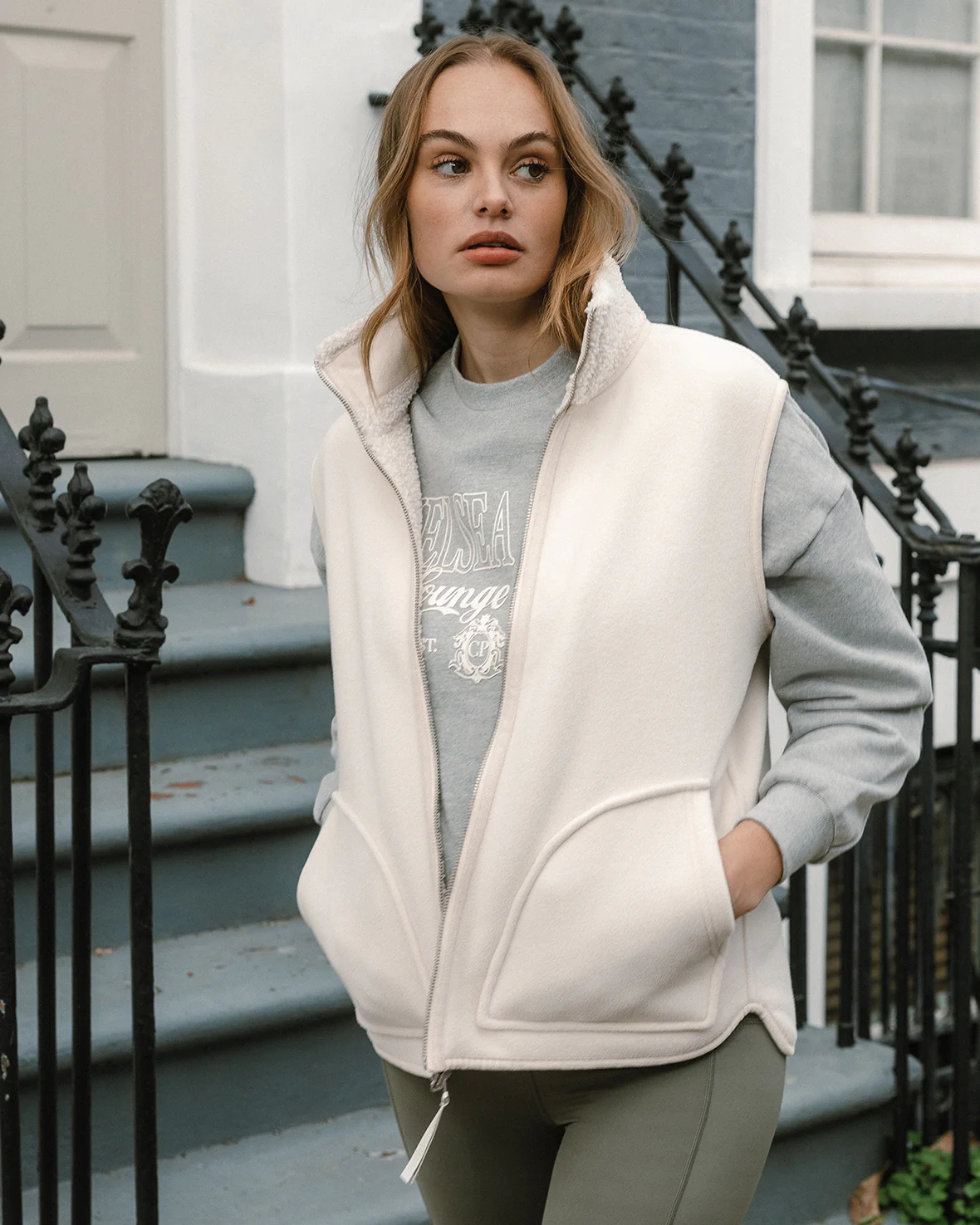 Borg Fleece Reversible Gilet - Cream - Image 6