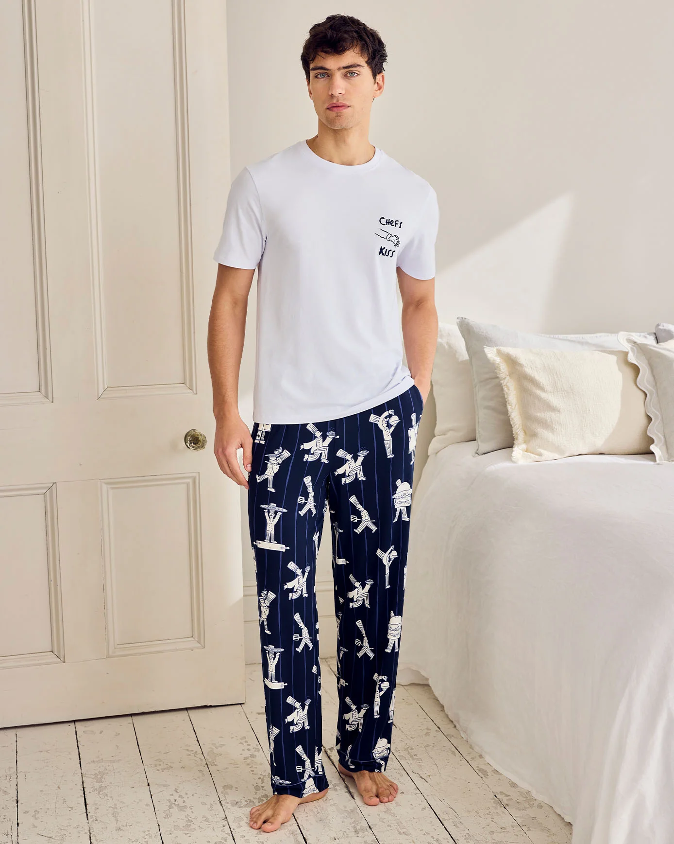 Chef Stripe Print Crew Long Pyjama Set