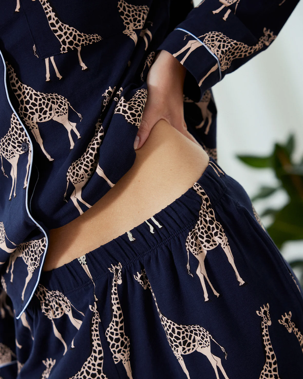 Tall Organic Cotton Giraffe Print Long Pyjama Set - Navy - Image 2