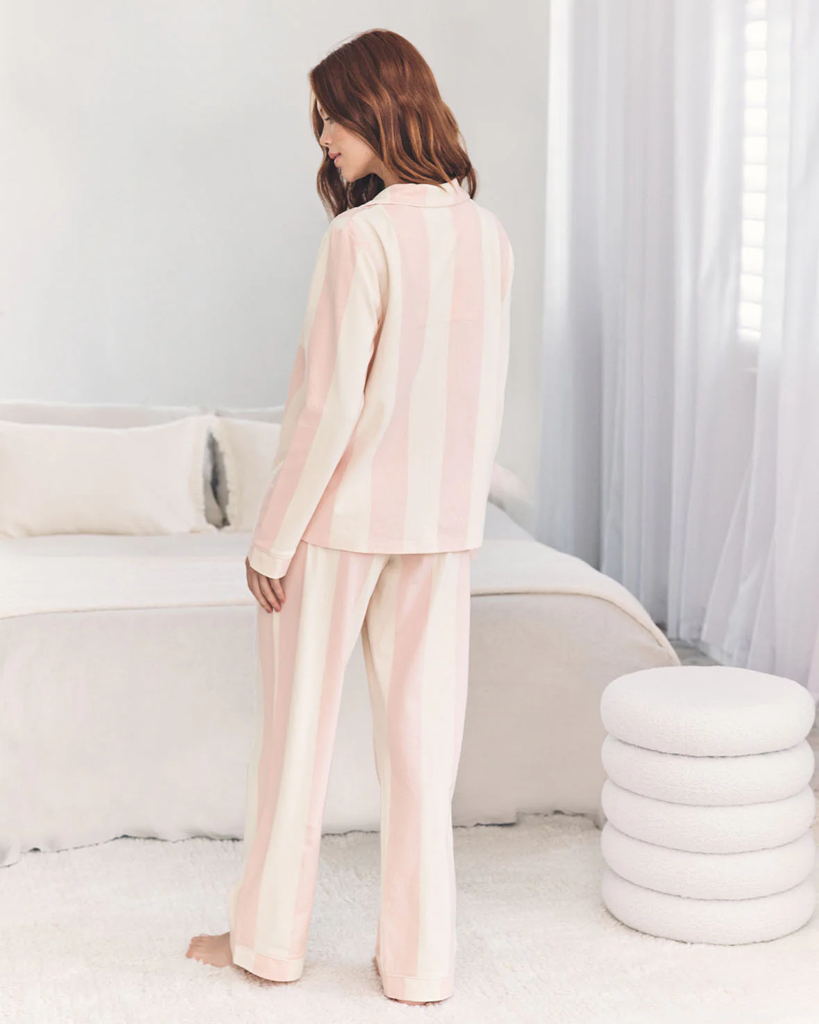 Organic Cotton Stripe Long Pyjama Set - Dusky Pink - Image 4
