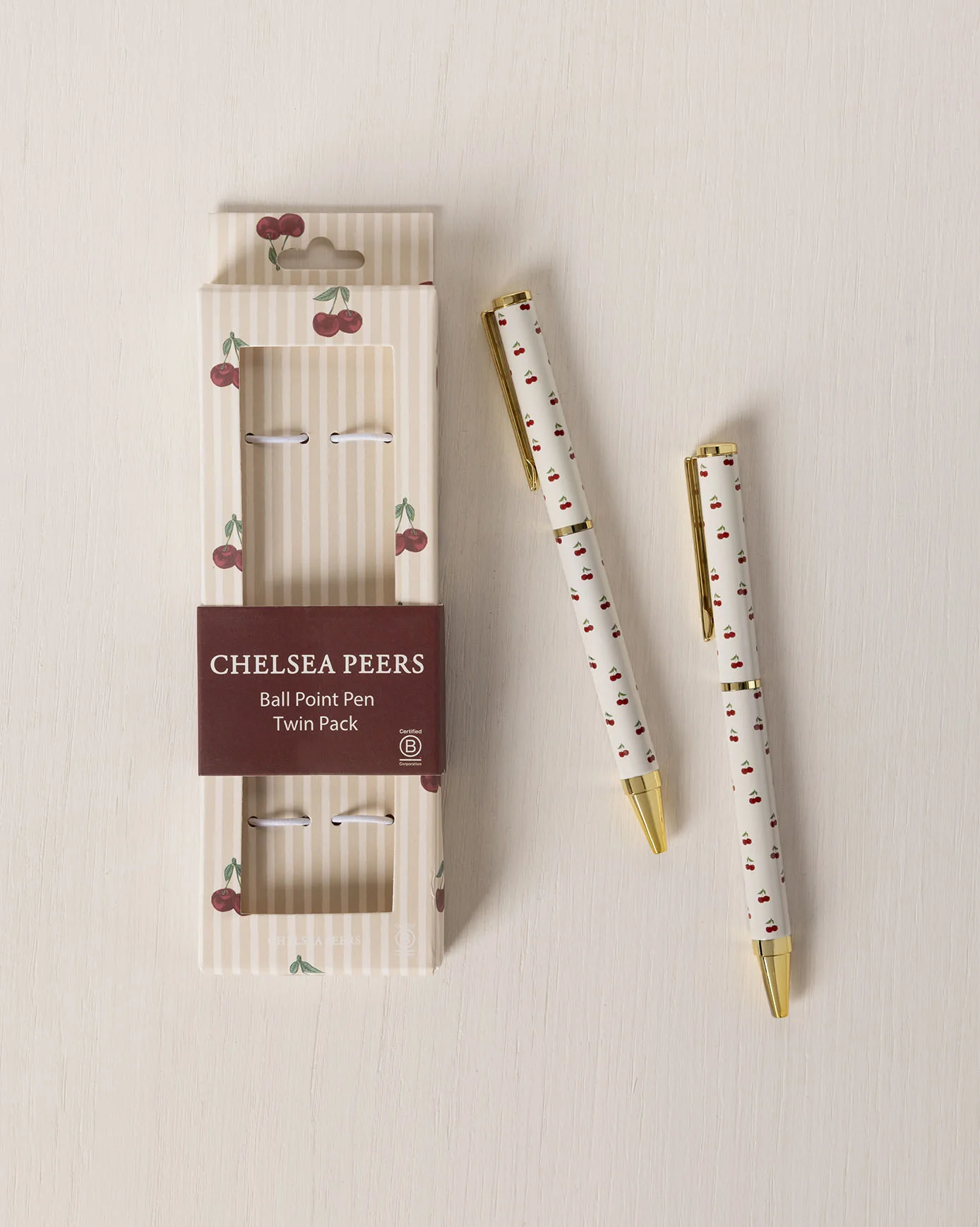 Cherry Stripe Print Two Pack Boxed Pen Set