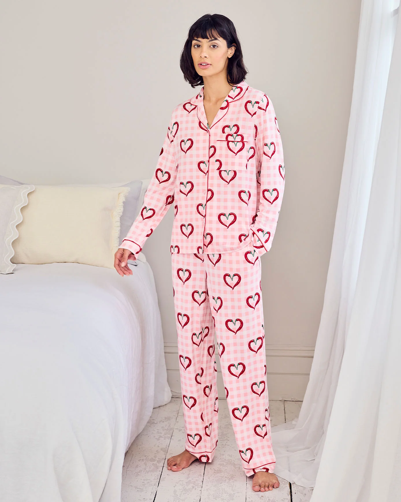 Chilli Heart Print Long Pyjama Set - Image 3