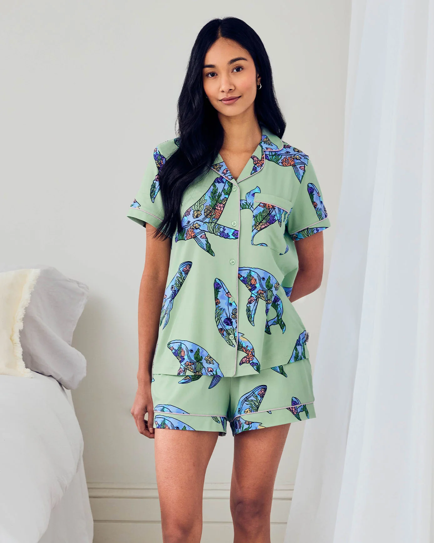 Coral Whale Print Short Pyjama Set