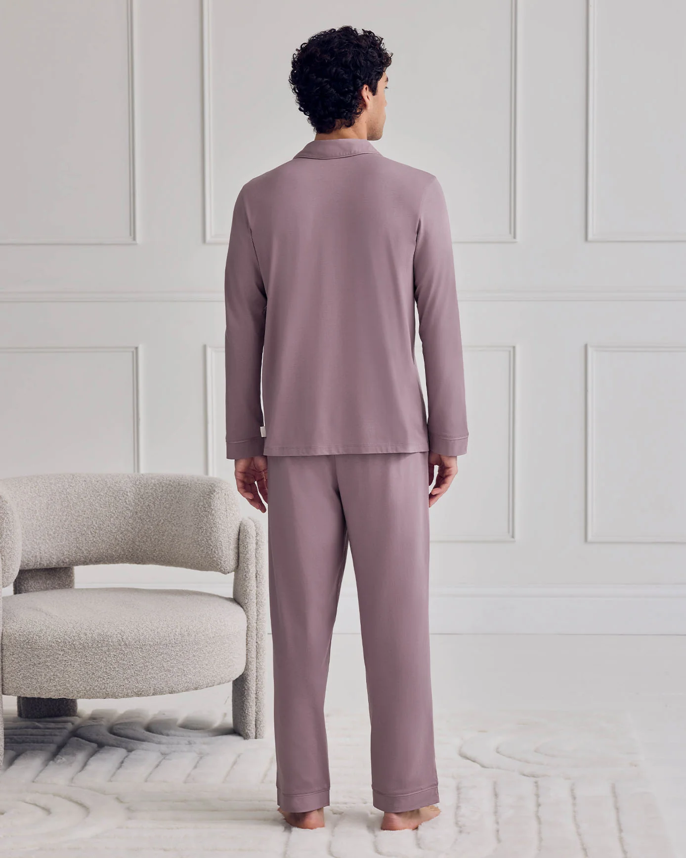Mercerised Cotton Button Up Long Pyjama Set - Mauve - Image 4