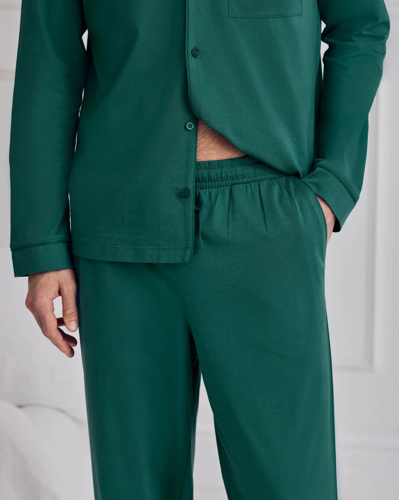 Mercerised Cotton Button Up Long Pyjama Set - Teal - Image 3