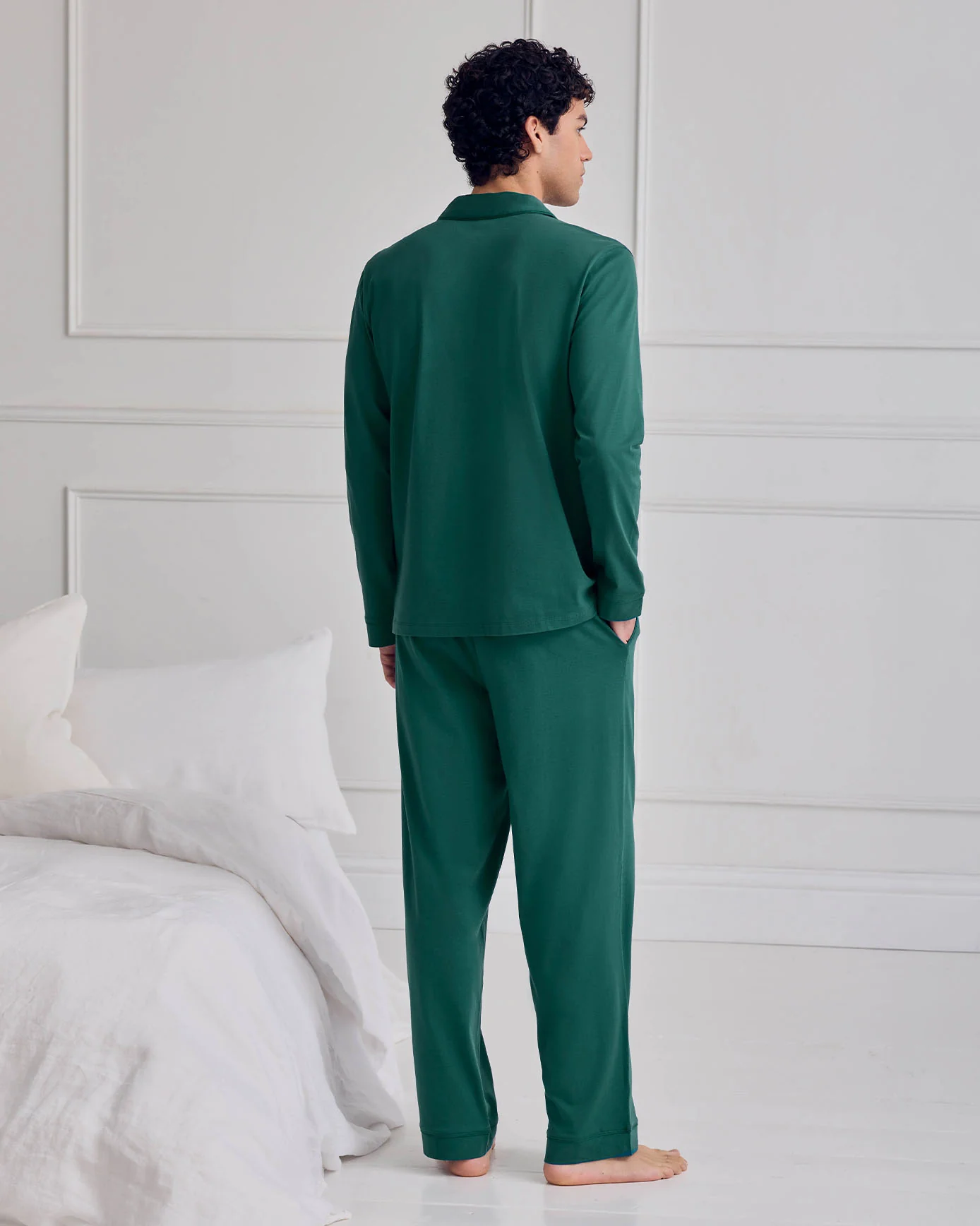 Mercerised Cotton Button Up Long Pyjama Set - Teal - Image 4
