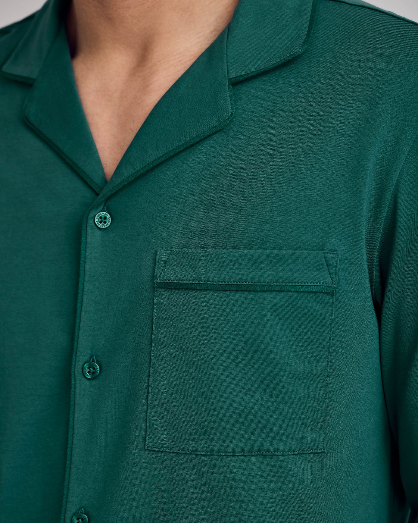 Mercerised Cotton Button Up Long Pyjama Set - Teal - Image 5