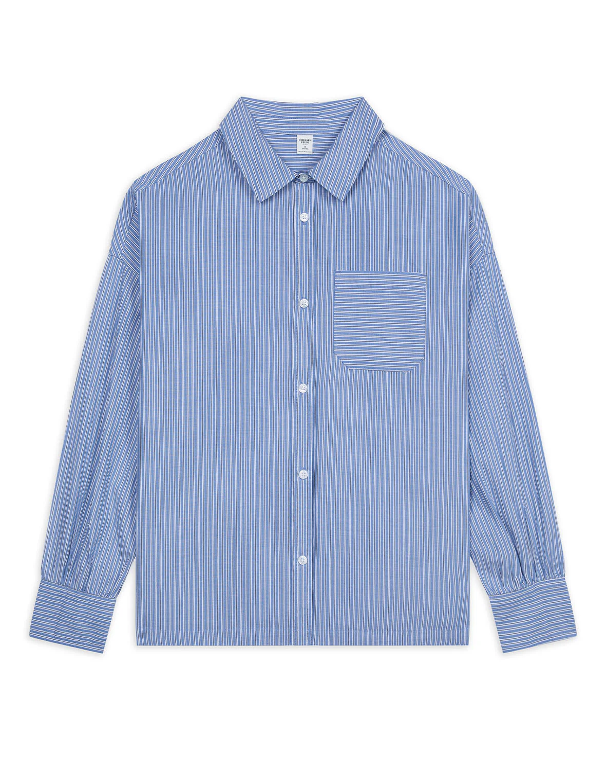 Cotton Poplin Stripe Boyfriend Shirt - Blue - Image 6