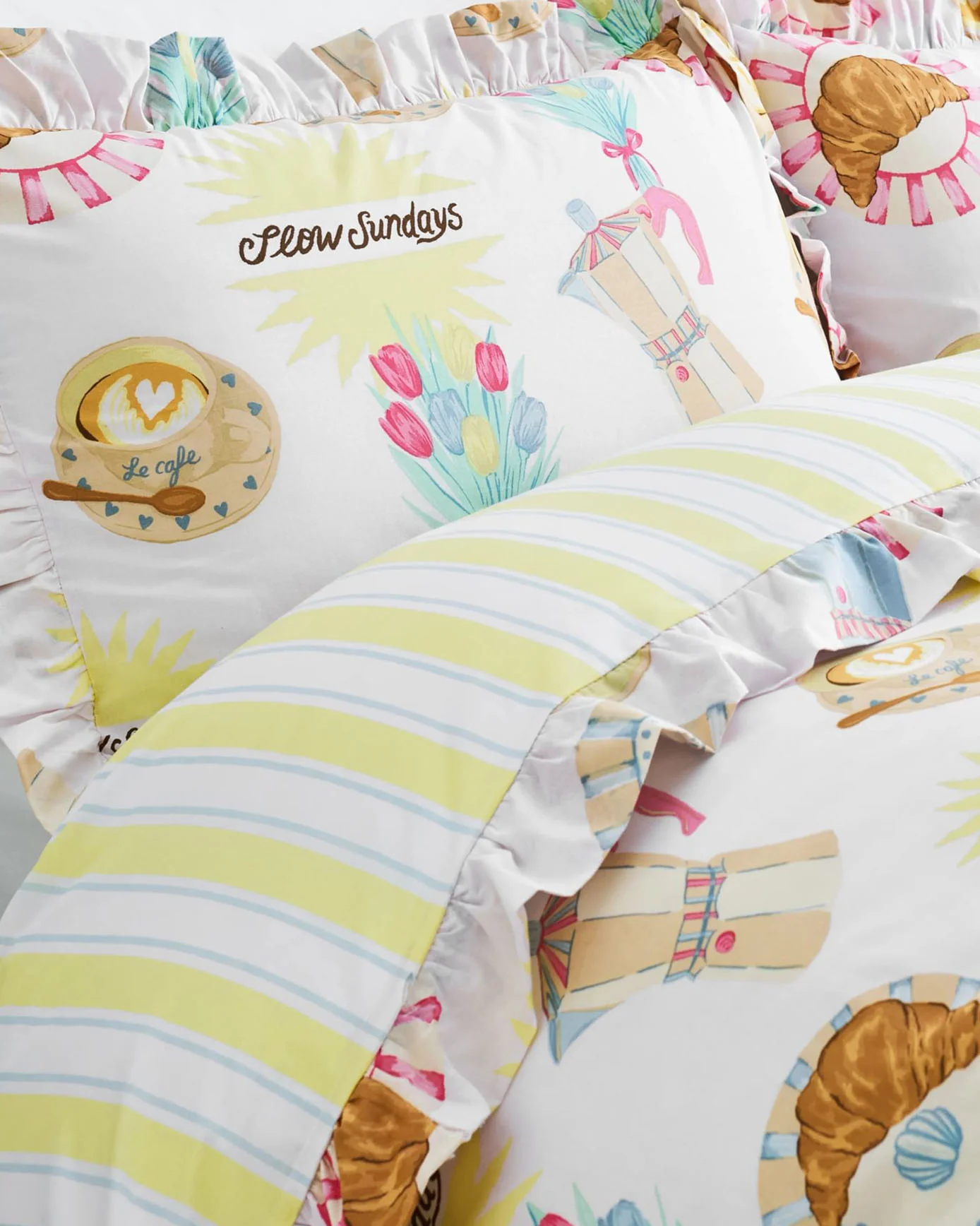 Cotton Slow Sundays / Stripe Print Reversible Frill Bedding Set - Image 2