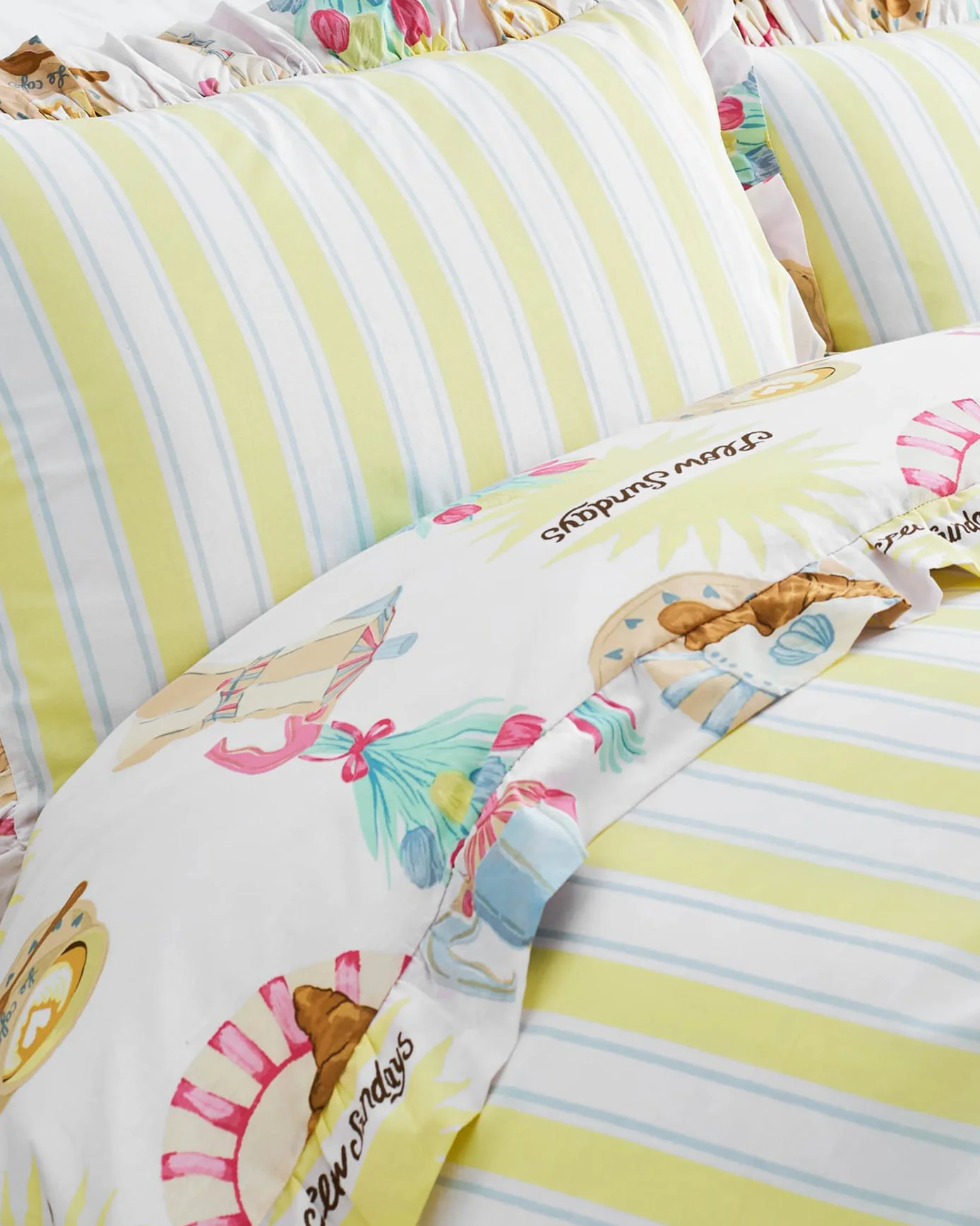 Cotton Slow Sundays / Stripe Print Reversible Frill Bedding Set - Image 3