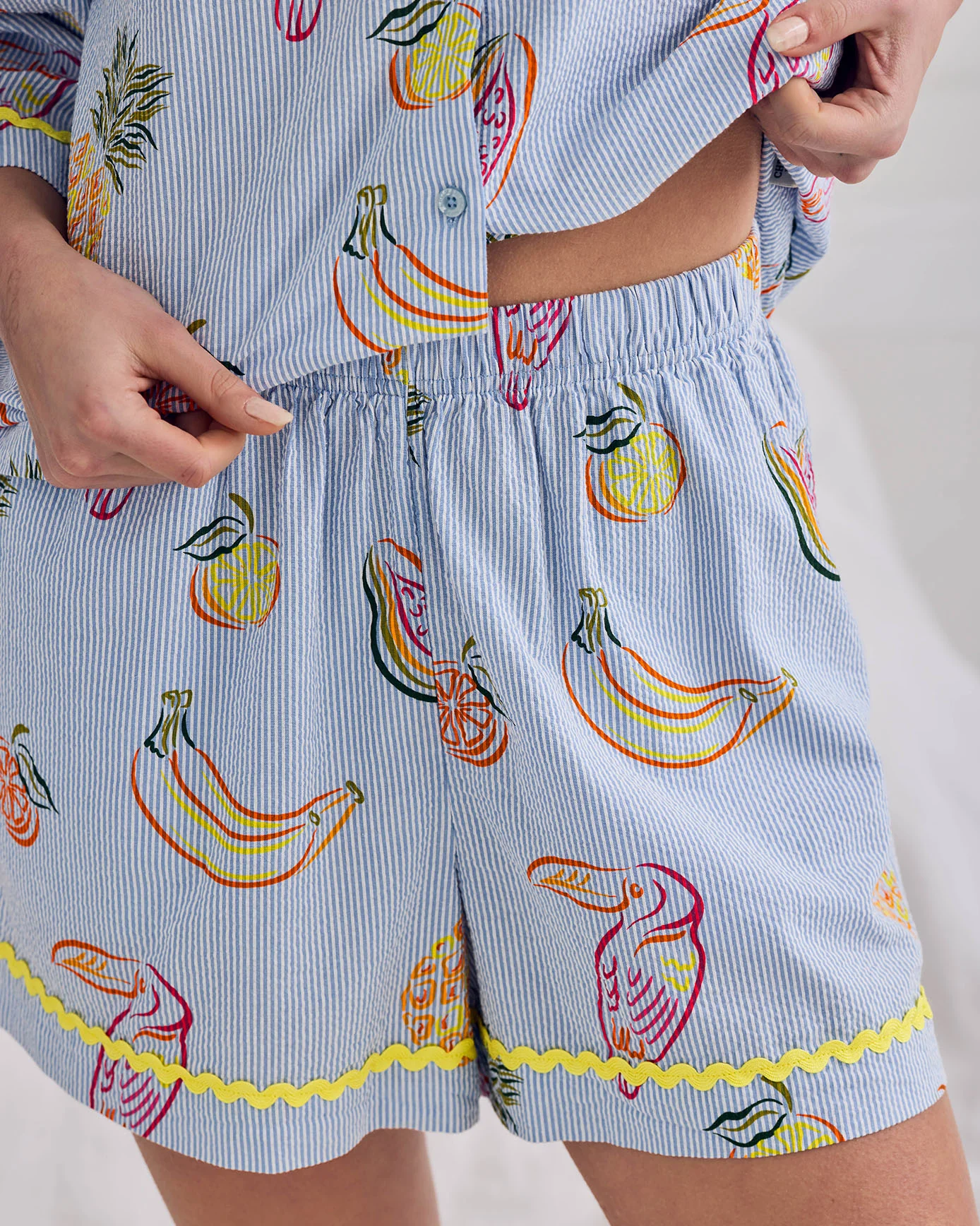 Seersucker Cotton Toucan & Fruit Stripe Print Short Pyjama Set - Image 4
