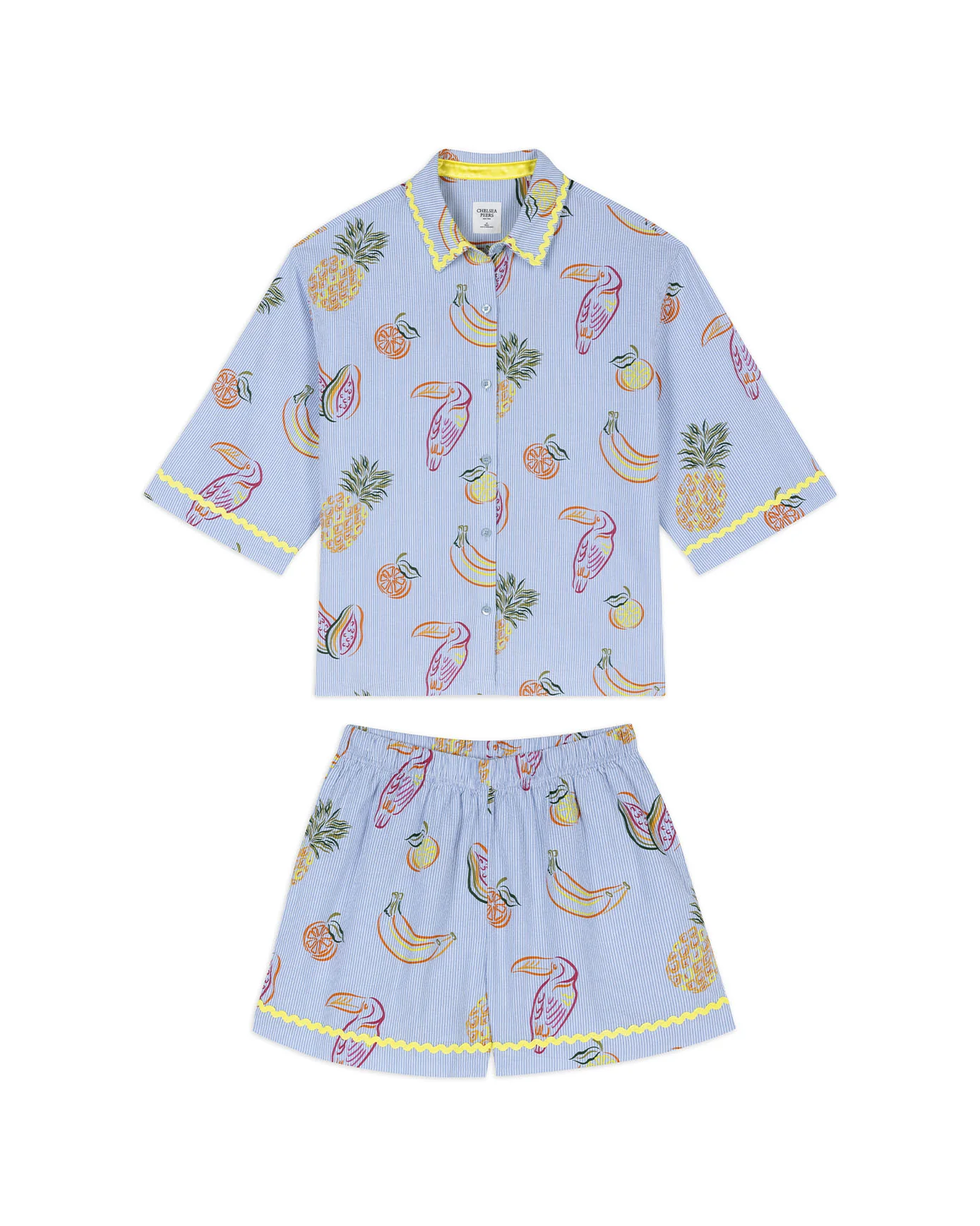 Seersucker Cotton Toucan & Fruit Stripe Print Short Pyjama Set - Image 7