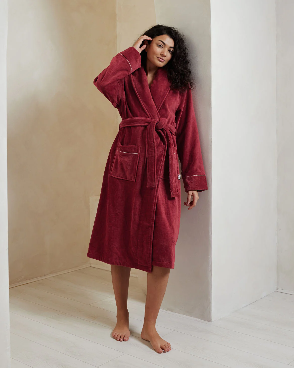 Cotton Towelling Dressing Gown - Red