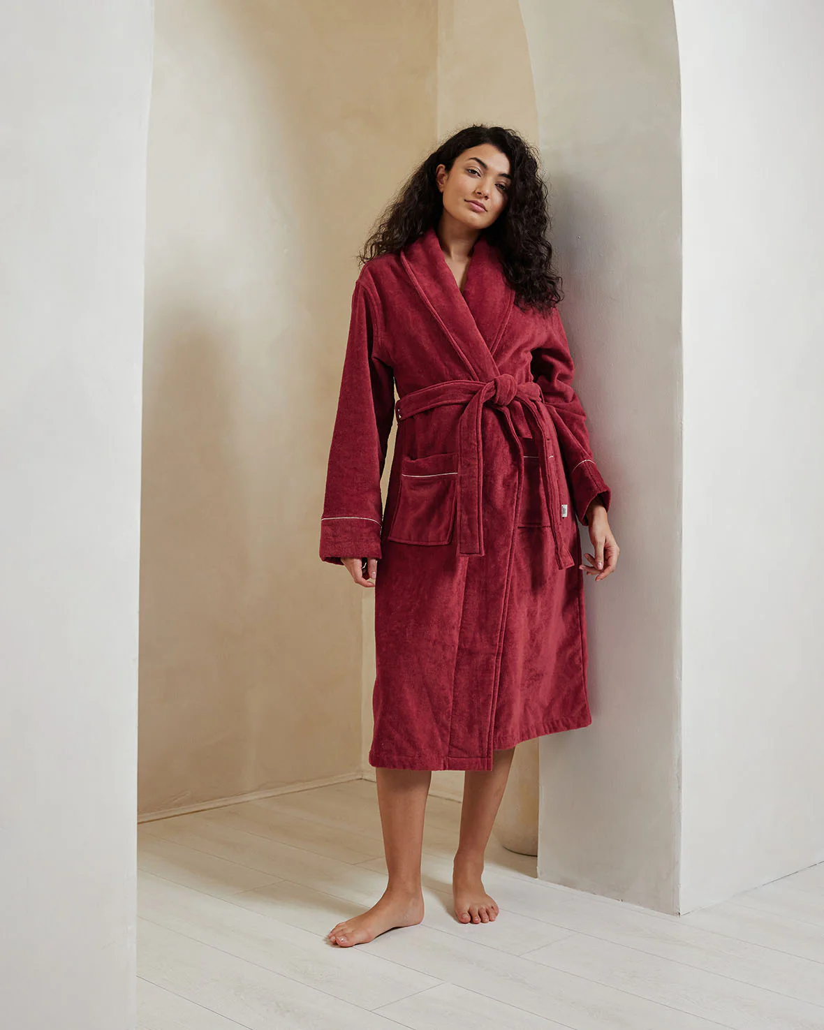 Cotton Towelling Dressing Gown - Red - Image 2
