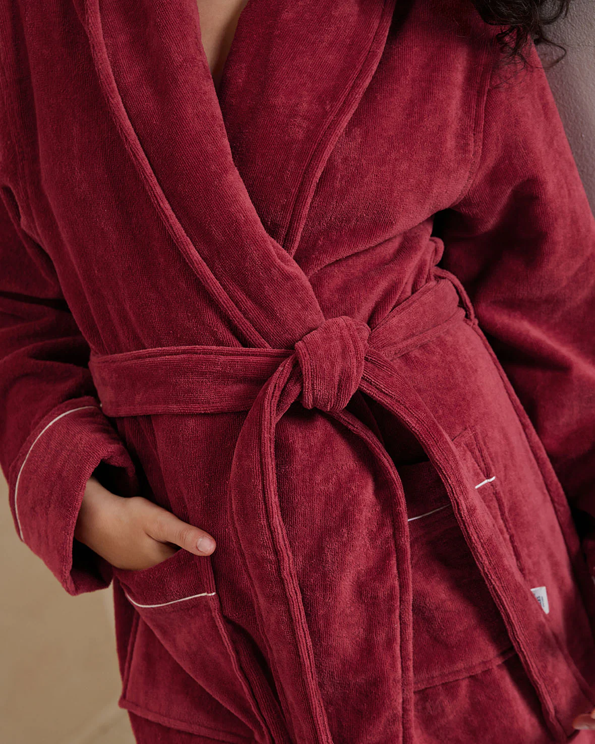 Cotton Towelling Dressing Gown - Red - Image 4