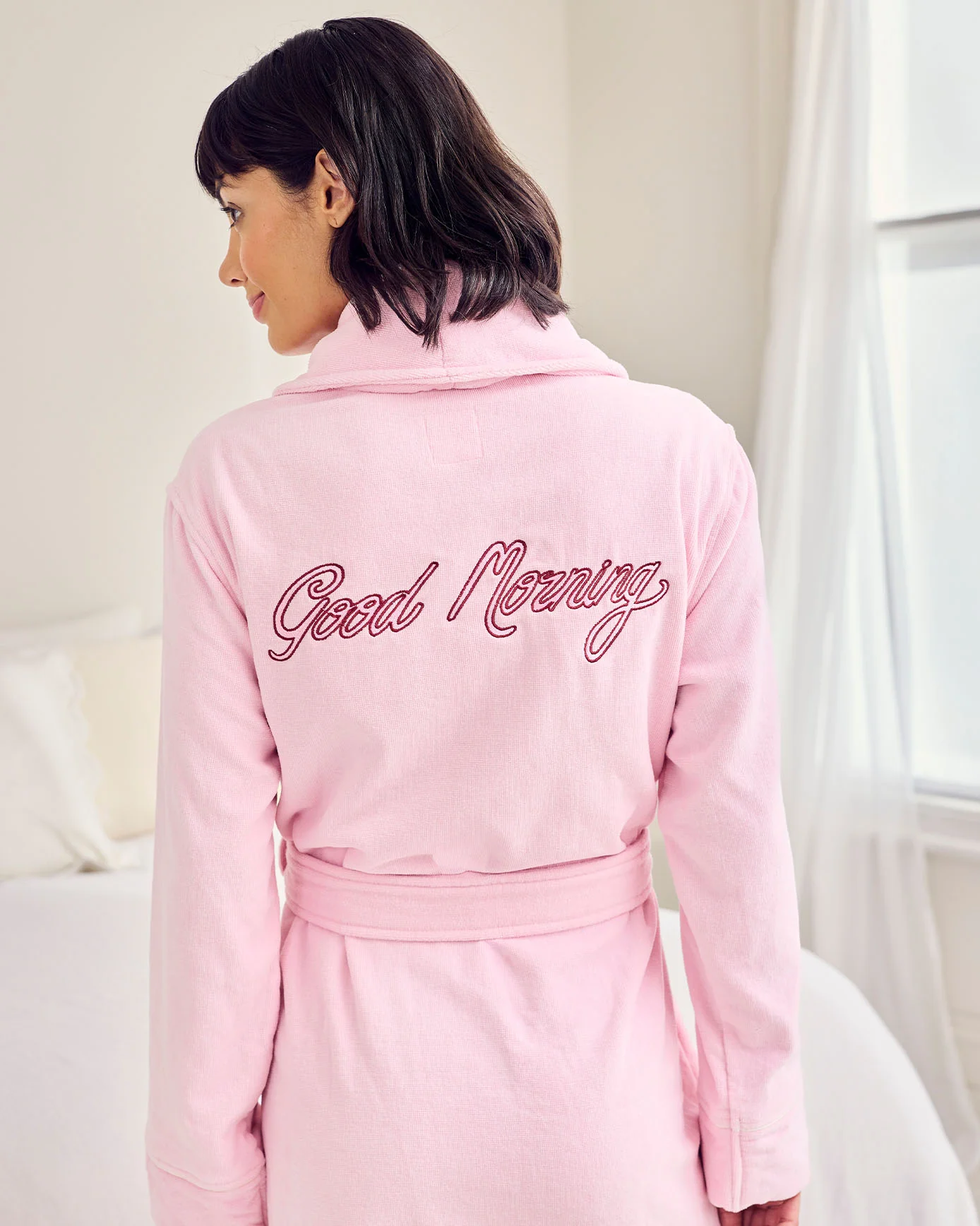 Cotton Towelling Embroidered Good Morning Dressing Gown