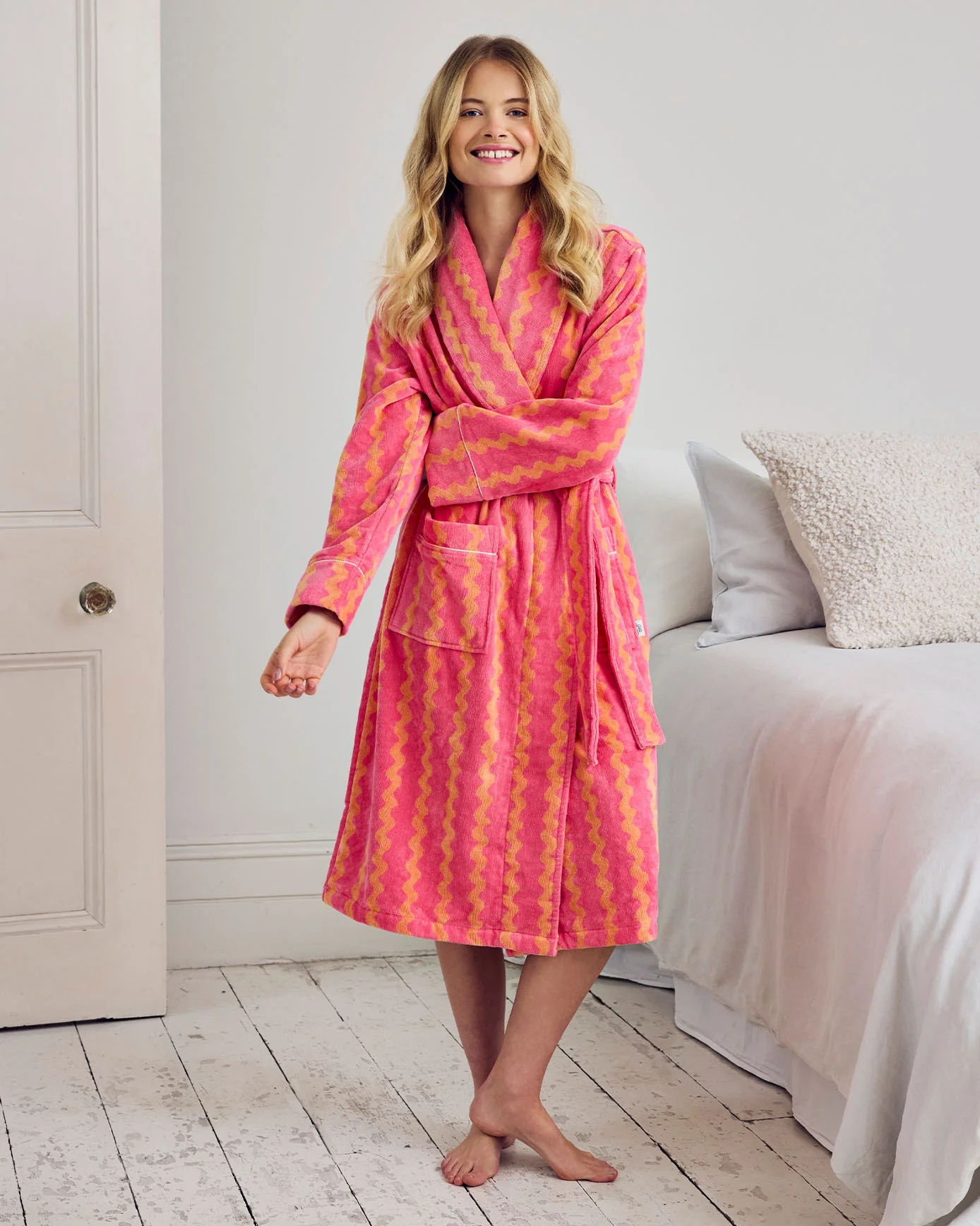 Cotton Towelling Sunset Wavy Stripe Dressing Gown