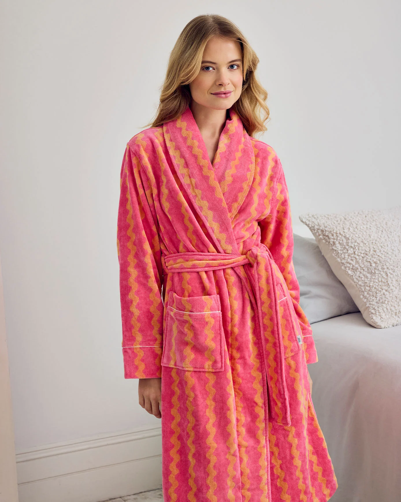 Cotton Towelling Sunset Wavy Stripe Dressing Gown - Image 2