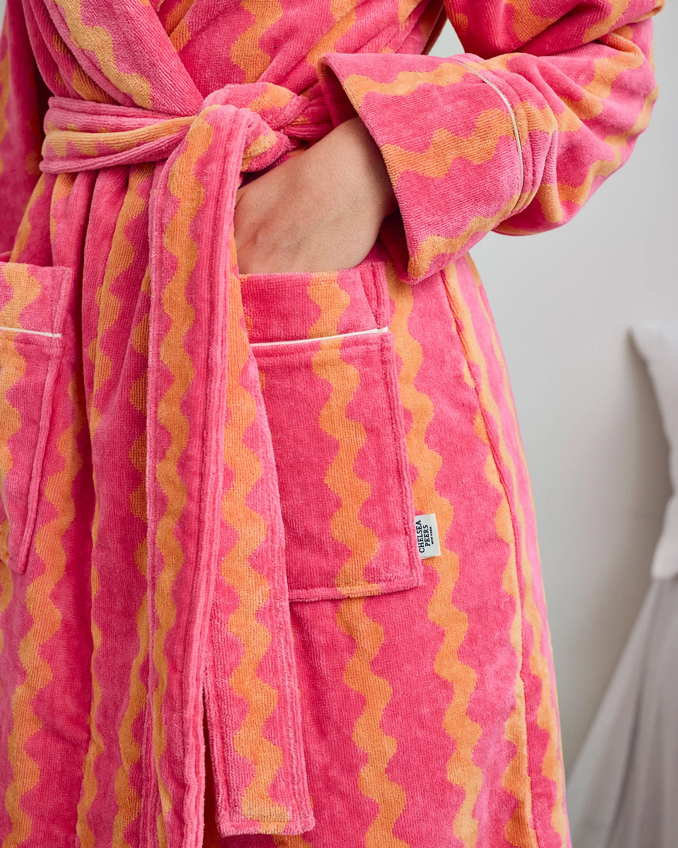 Cotton Towelling Sunset Wavy Stripe Dressing Gown - Image 3