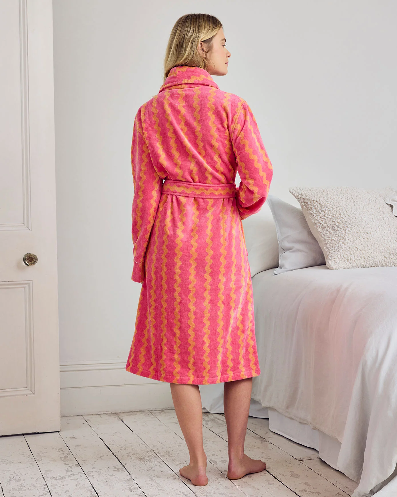 Cotton Towelling Sunset Wavy Stripe Dressing Gown - Image 4
