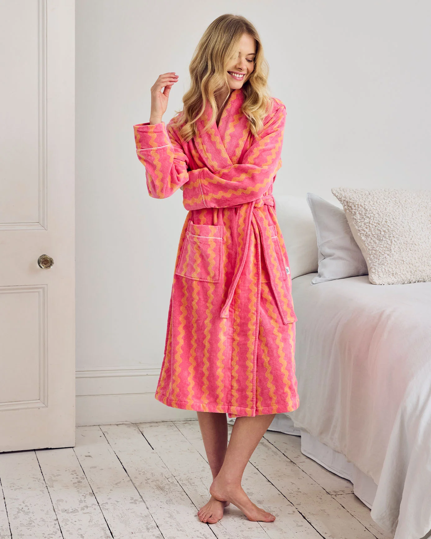 Cotton Towelling Sunset Wavy Stripe Dressing Gown - Image 5