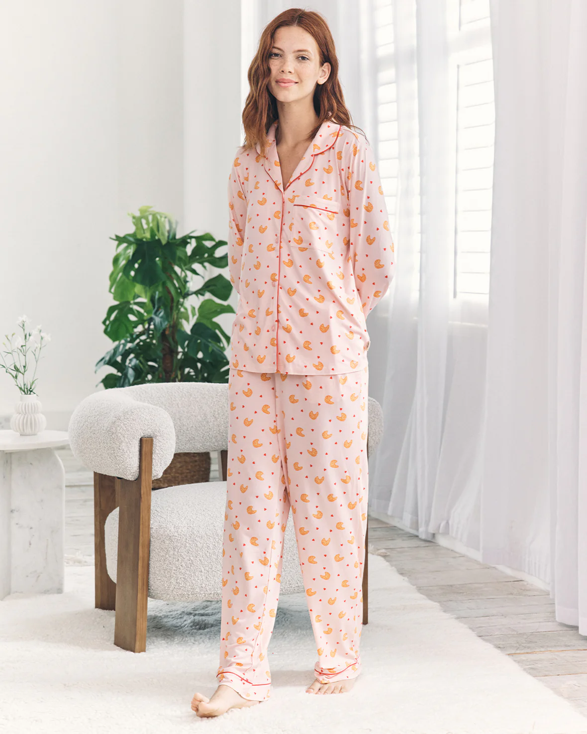 Croissant Print Long Pyjama Set