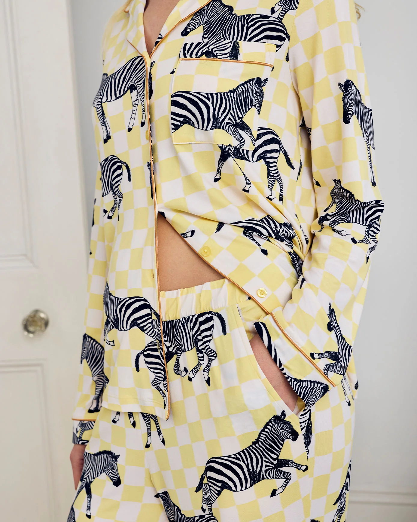 Petite Zebra Checkerboard Print Long Pyjama Set - Image 3