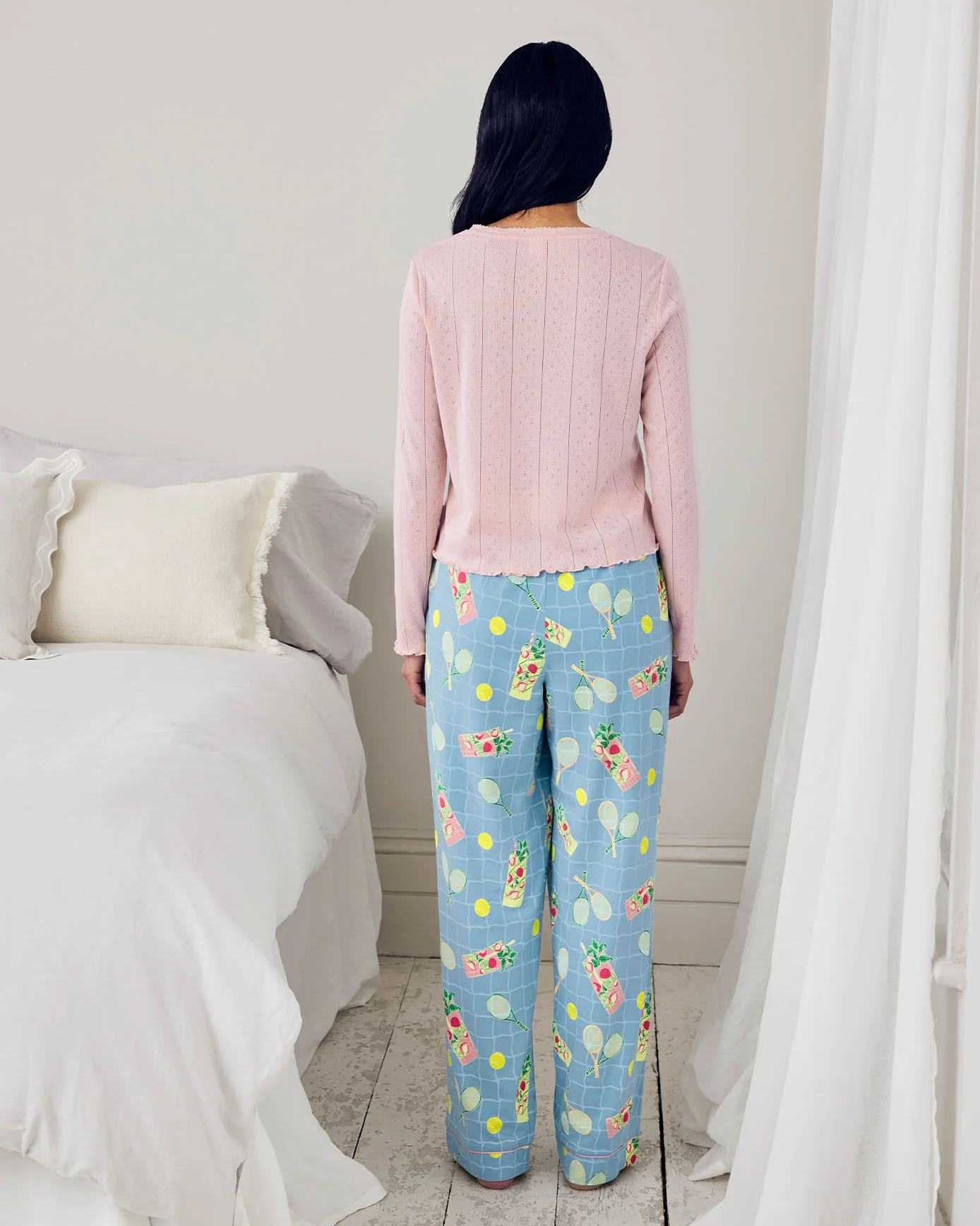 Pointelle & Organic Cotton Tennis & Cocktails Print Long Pyjama Set - Image 4