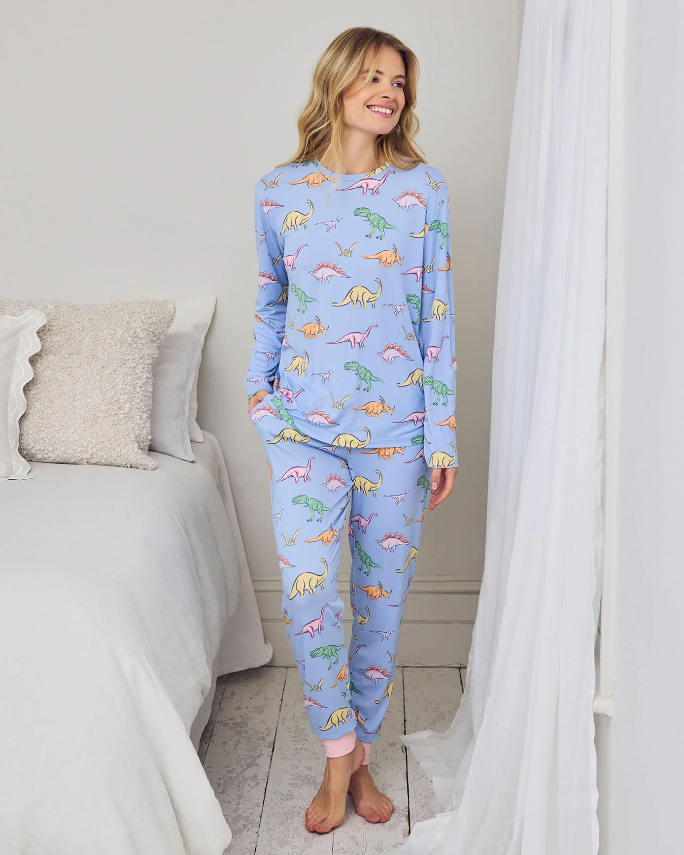 Dinosaur Print Long Pyjama Set - Blue