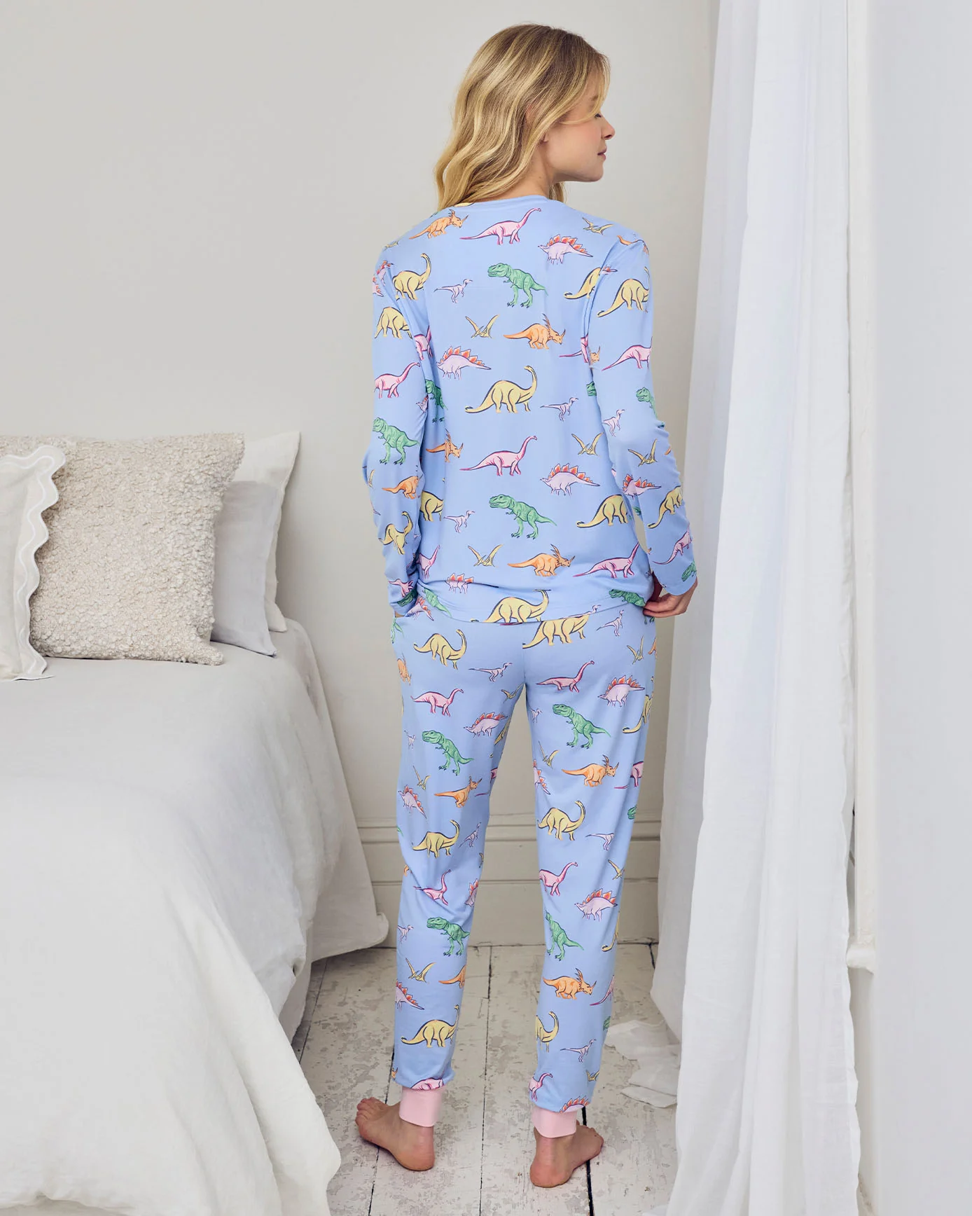 Dinosaur Print Long Pyjama Set - Blue - Image 4