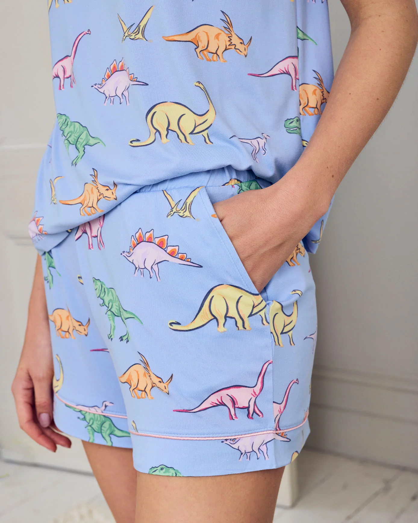 Dinosaur Print Short Pyjama Set - Blue - Image 5