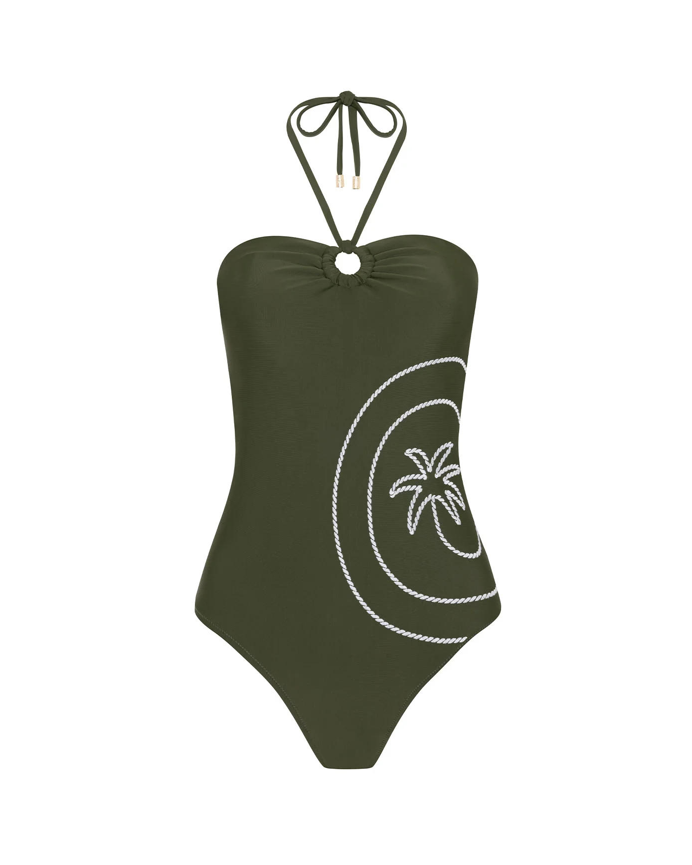 Embroidered Palm Swirl Halterneck Swimsuit - Image 5