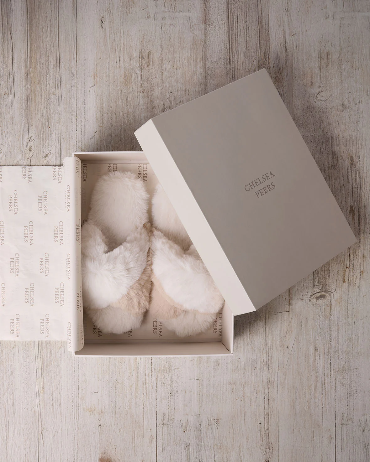 Faux Fur Cross-Over Slider Slippers - Cream & Tan - Image 6
