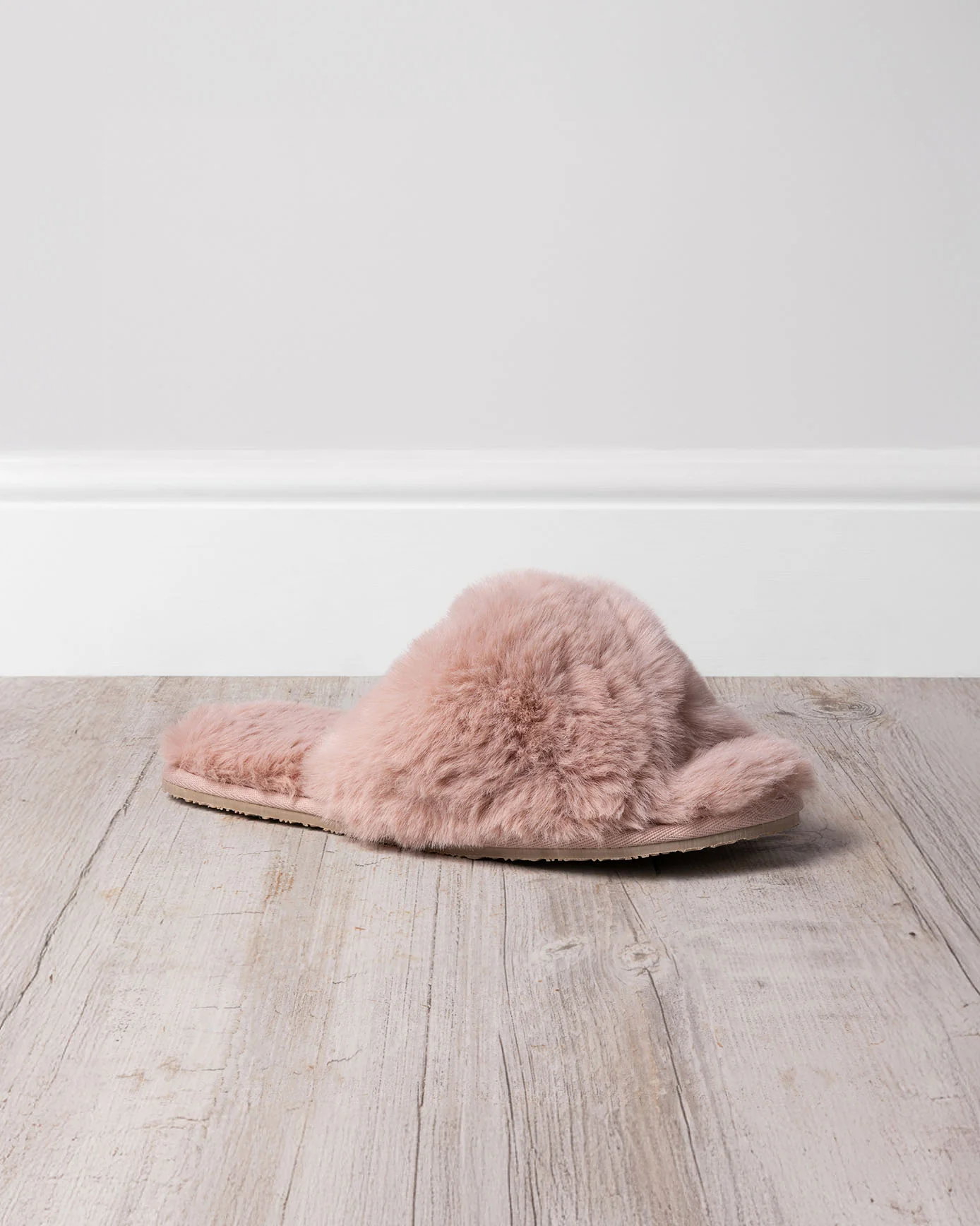 Faux Fur Cross-Over Slider Slippers - Pink - Image 3