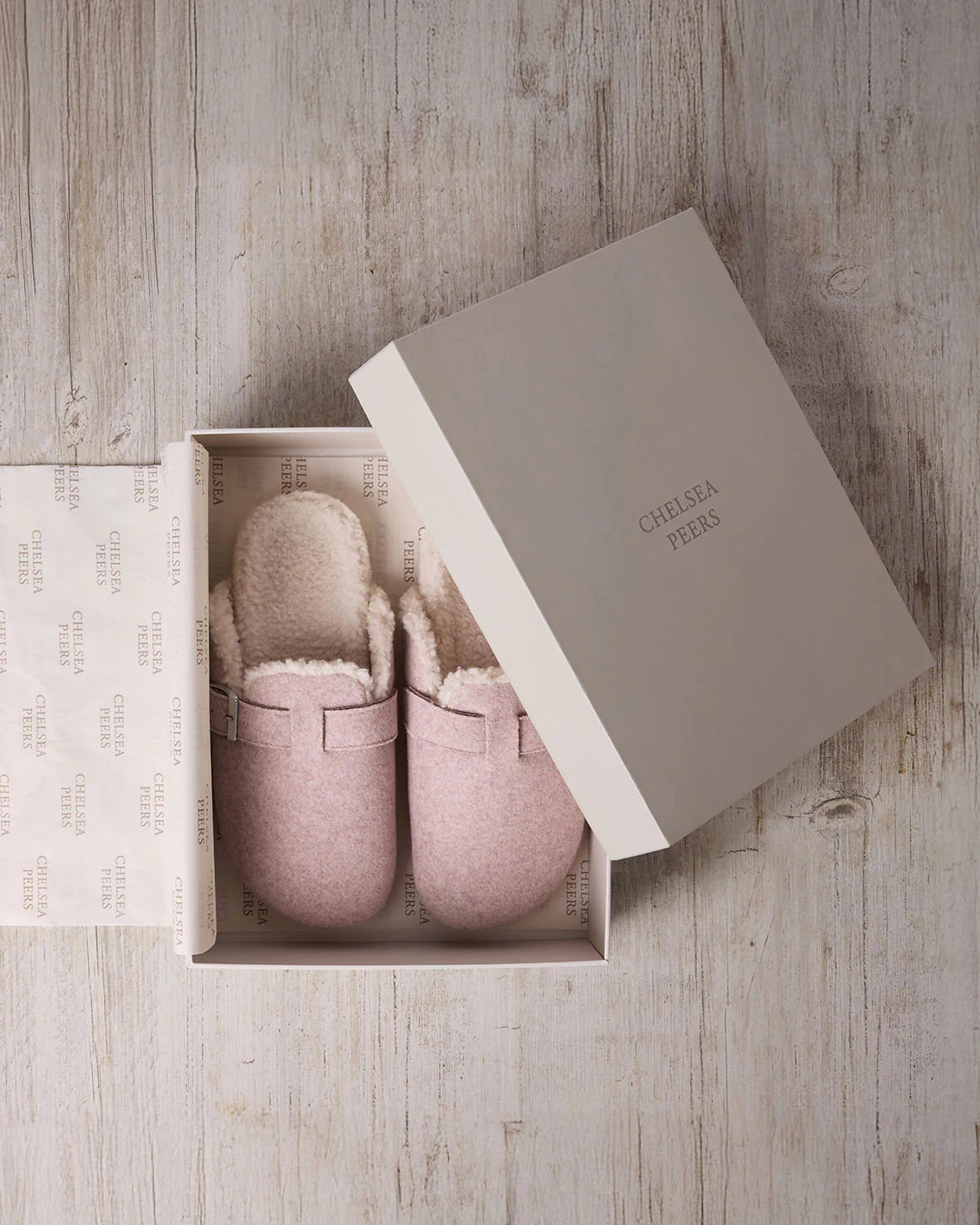 Felt Buckle Detail Shearling Clog Slippers - Pink - Image 6