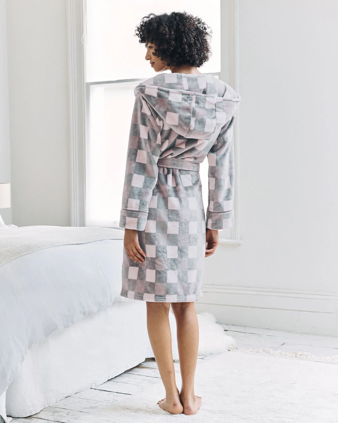 Fleece Check Hooded Dressing Gown - Image 5