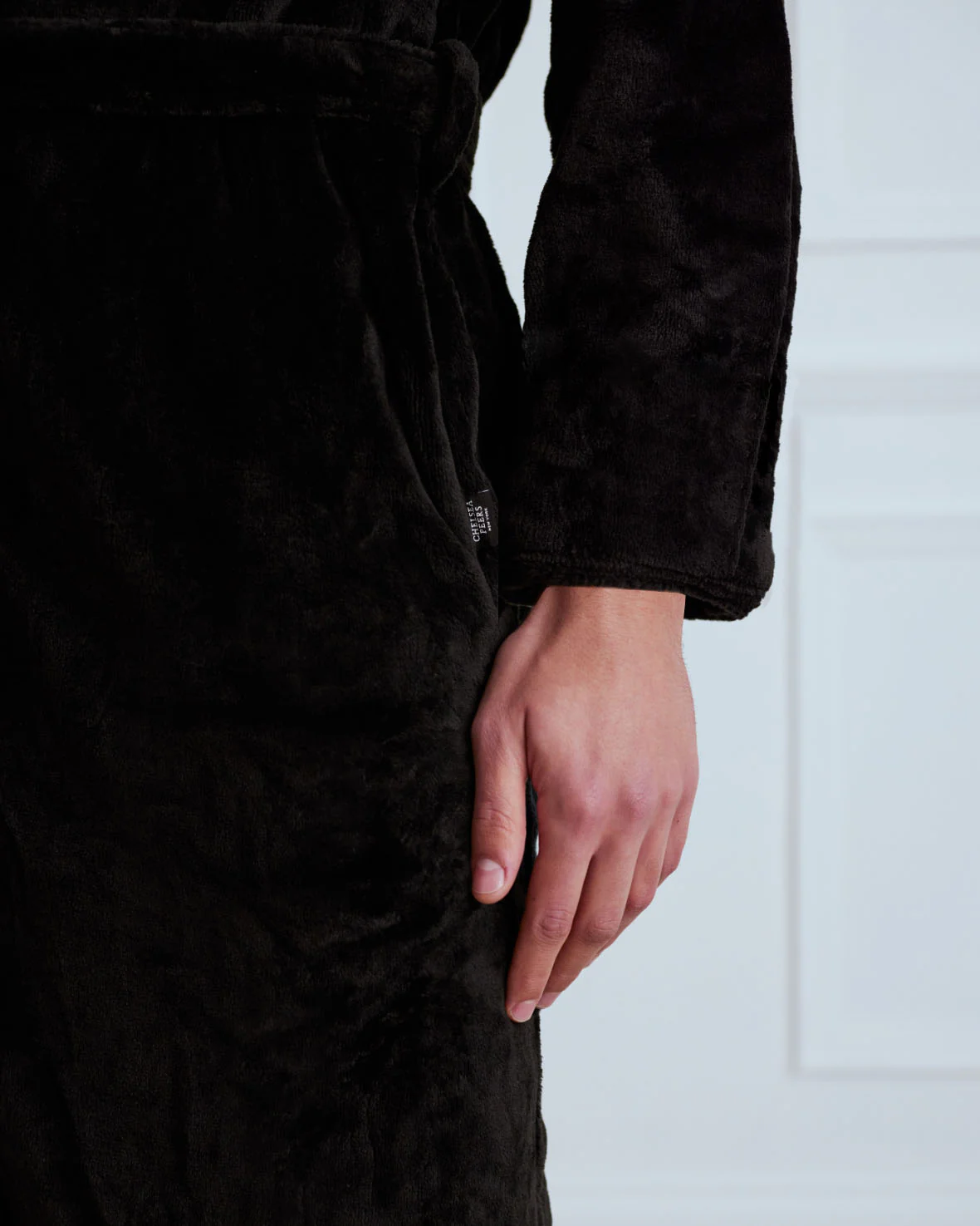 Fleece Hooded Dressing Gown - Black - Image 3