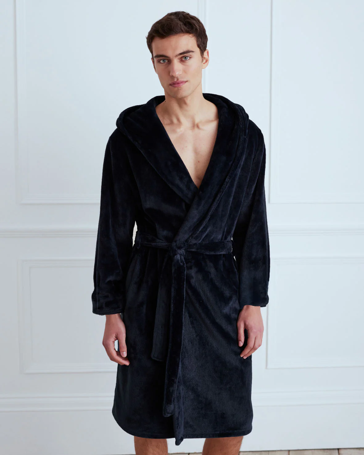 Fleece Hooded Dressing Gown - Navy