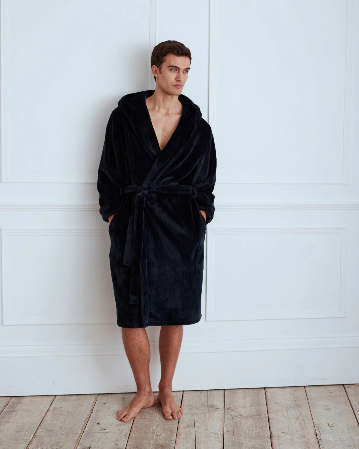 Fleece Hooded Dressing Gown - Navy - Image 2