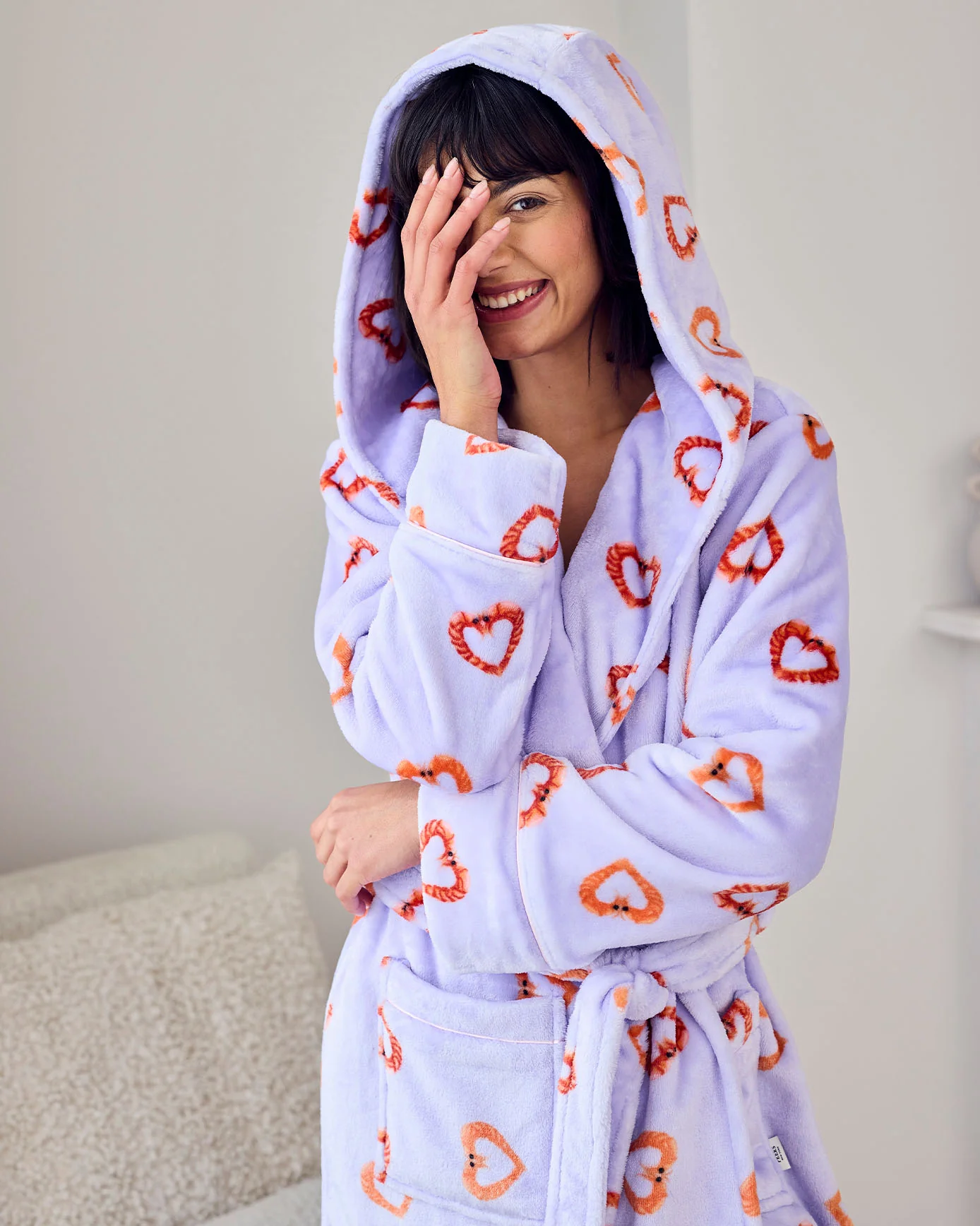 Fleece Shrimp Heart Print Dressing Gown - Image 3
