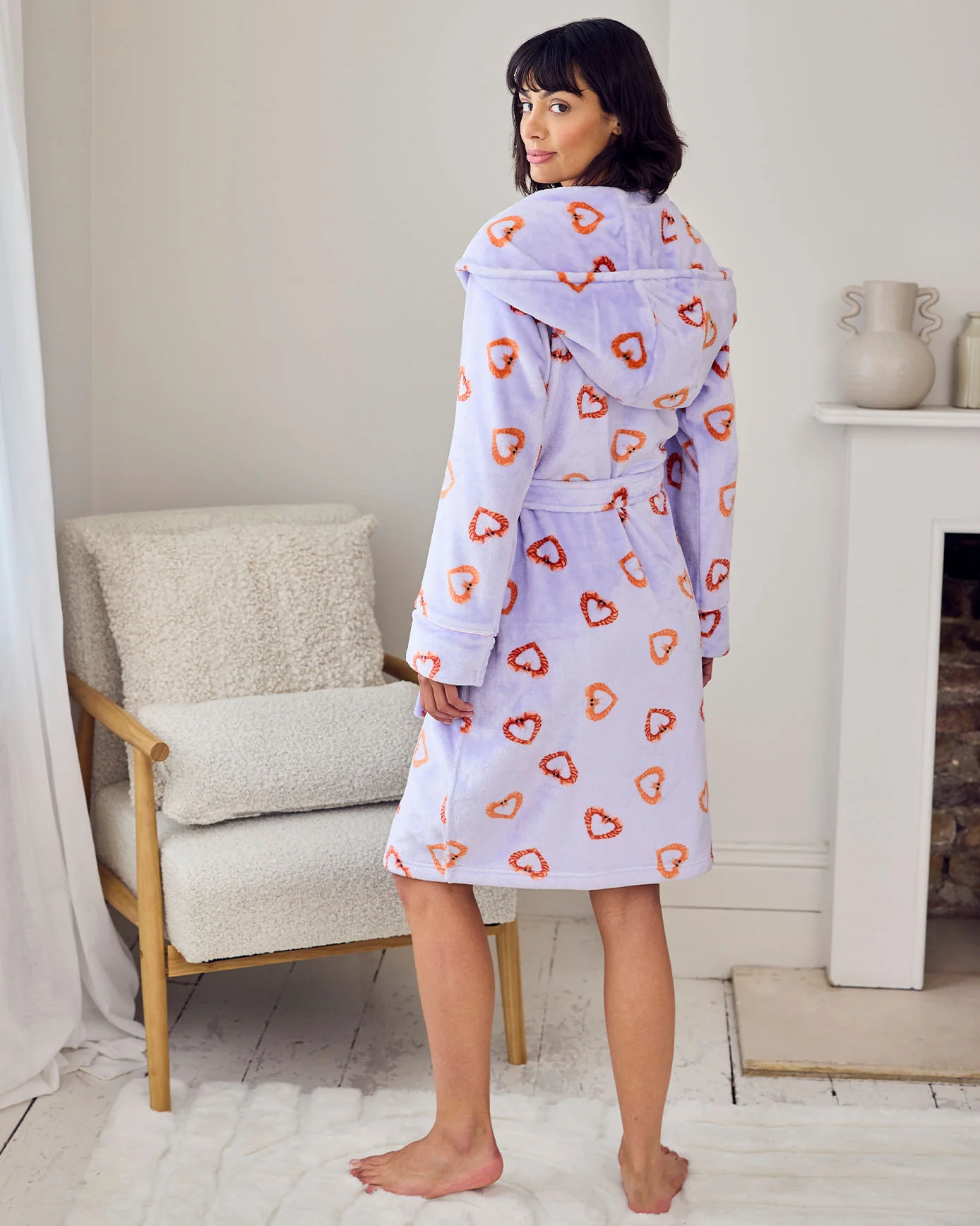 Fleece Shrimp Heart Print Dressing Gown - Image 4
