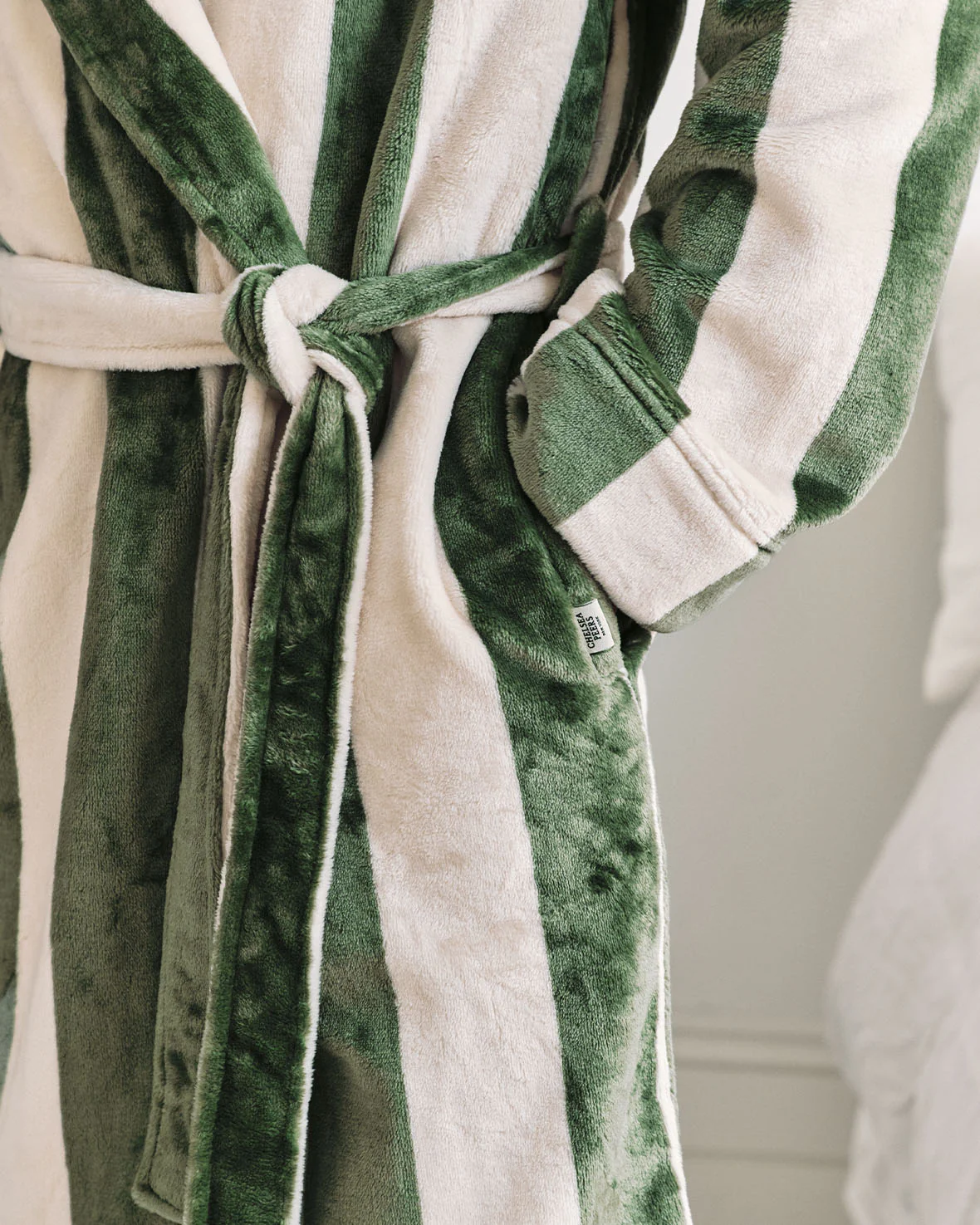 Fleece Stripe Hooded Dressing Gown - Khaki - Image 3