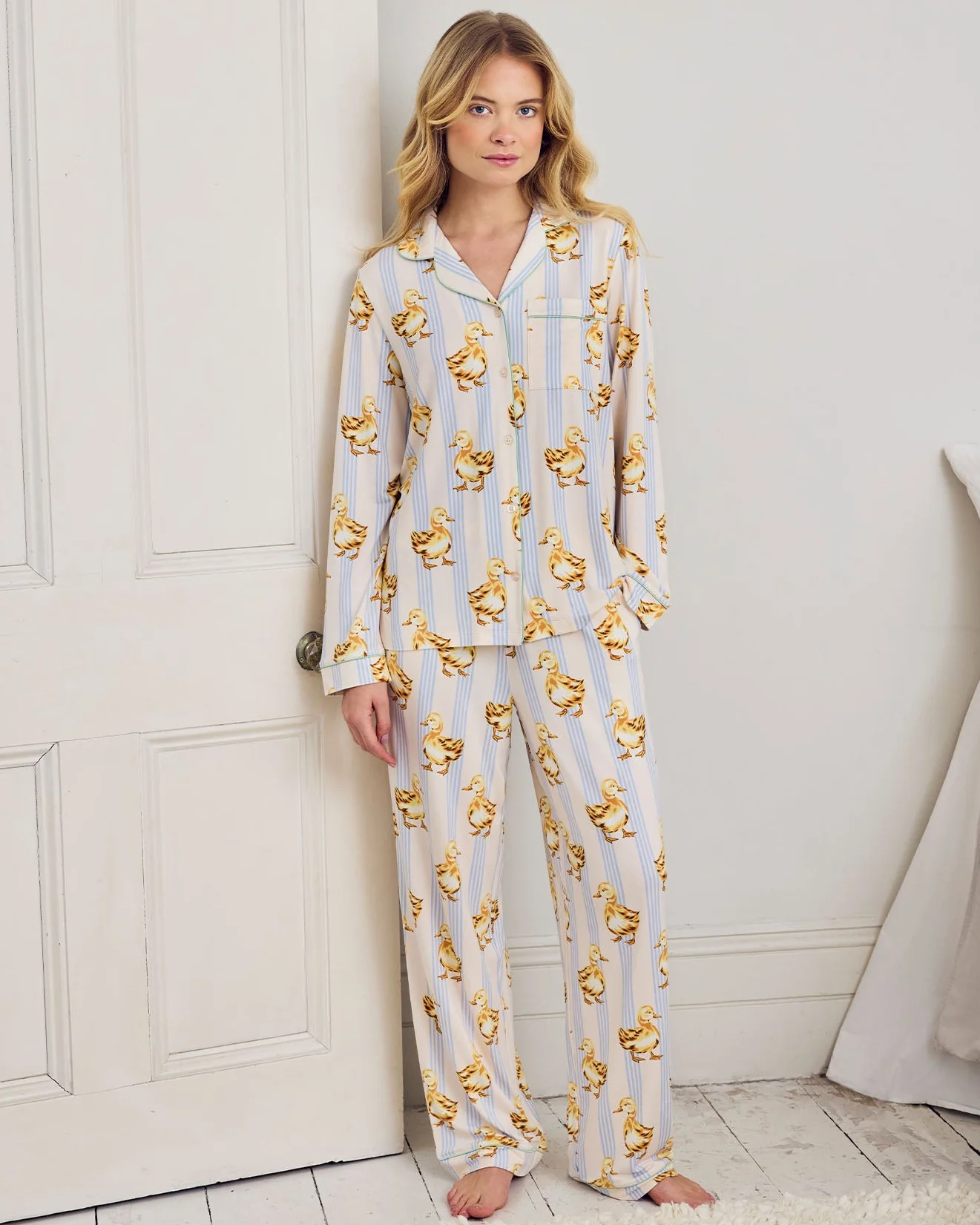 Fluffy Ducklings Stripe Long Pyjama Set