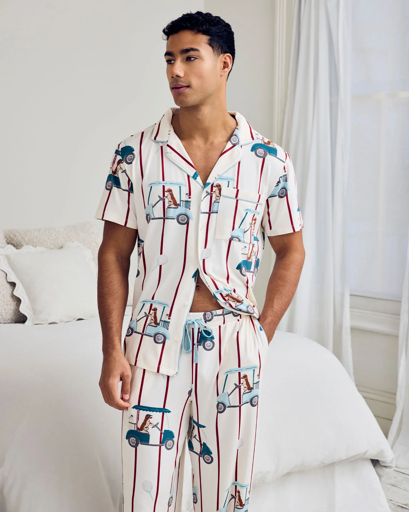 Golf Dogs Stripe Print Long Pyjama Set - Image 3