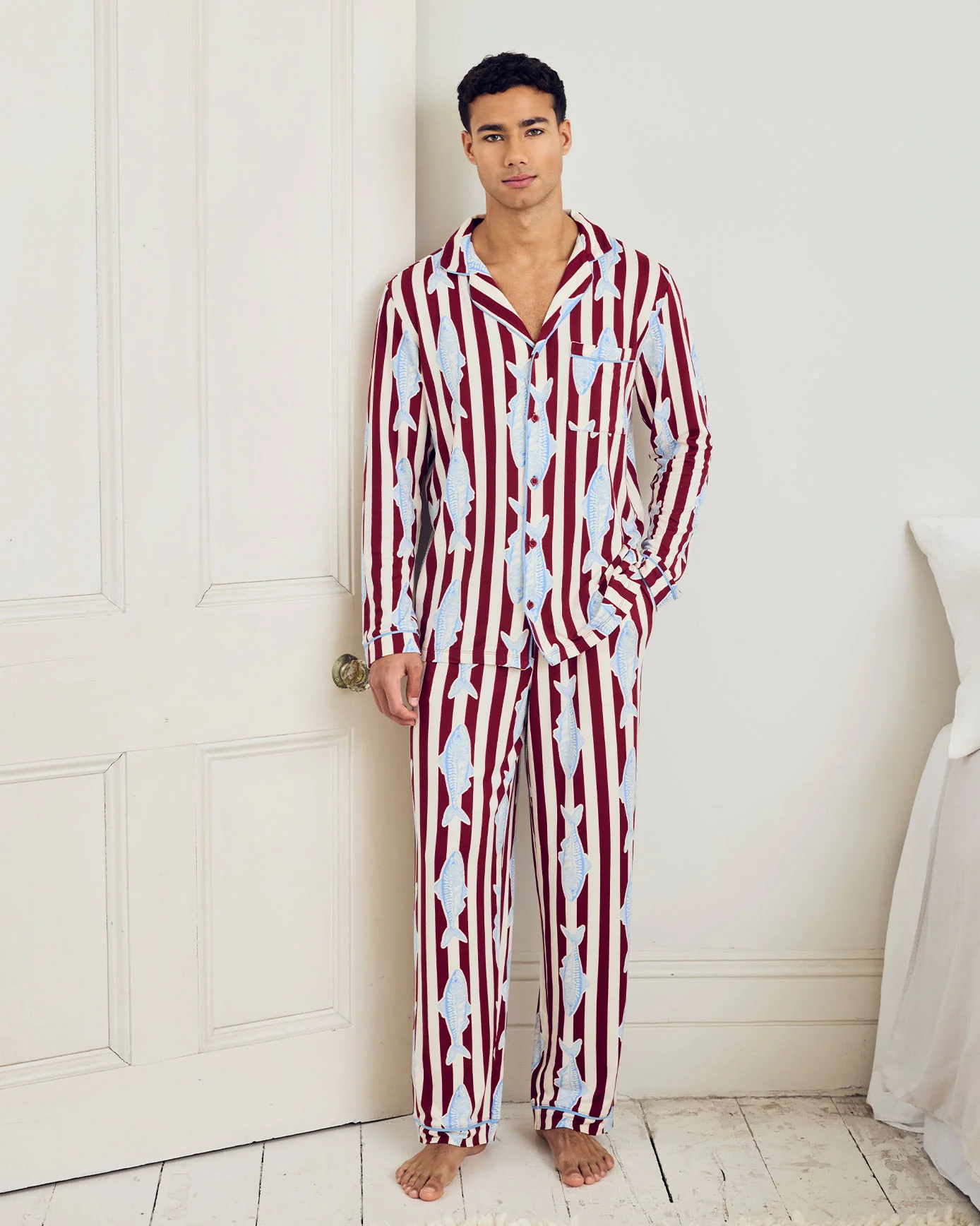Gone Fishing Stripe Print Long Pyjama Set