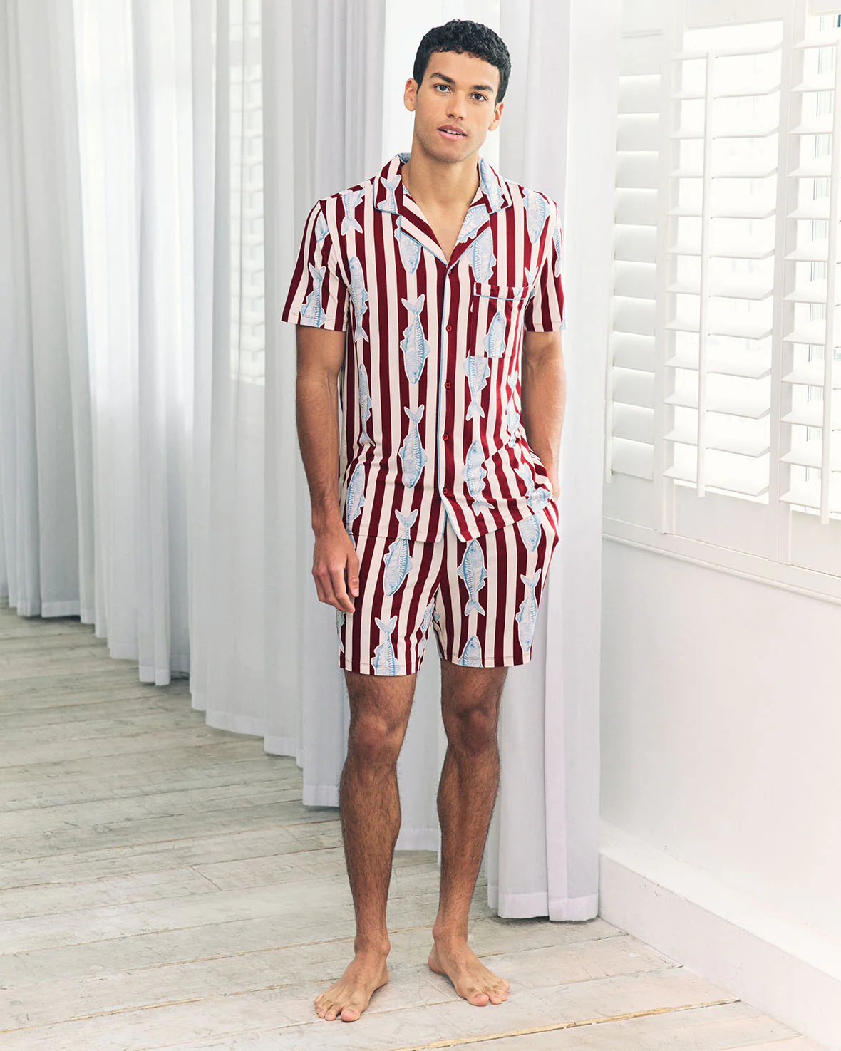 Gone Fishing Stripe Print Short Pyjama Set