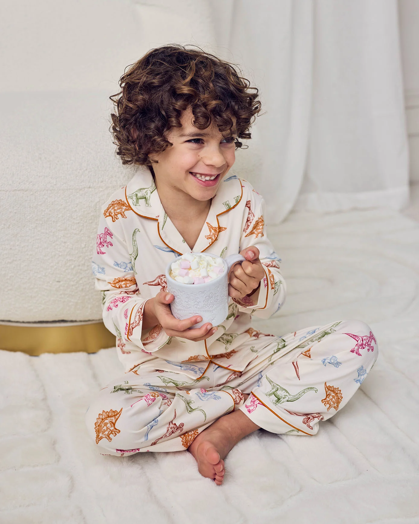Kids Dinosaur Print Button Up Long Pyjama Set - Image 4
