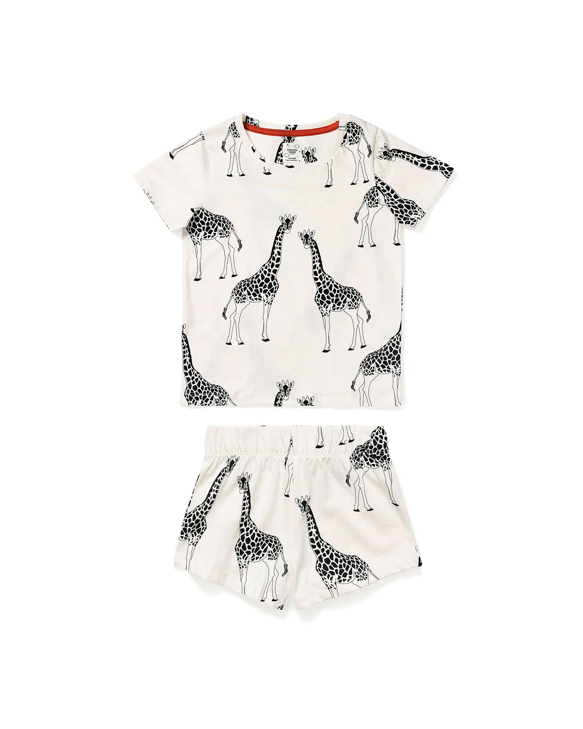 Kids Organic Cotton Giraffe Print Short Pyjama Set - Cream