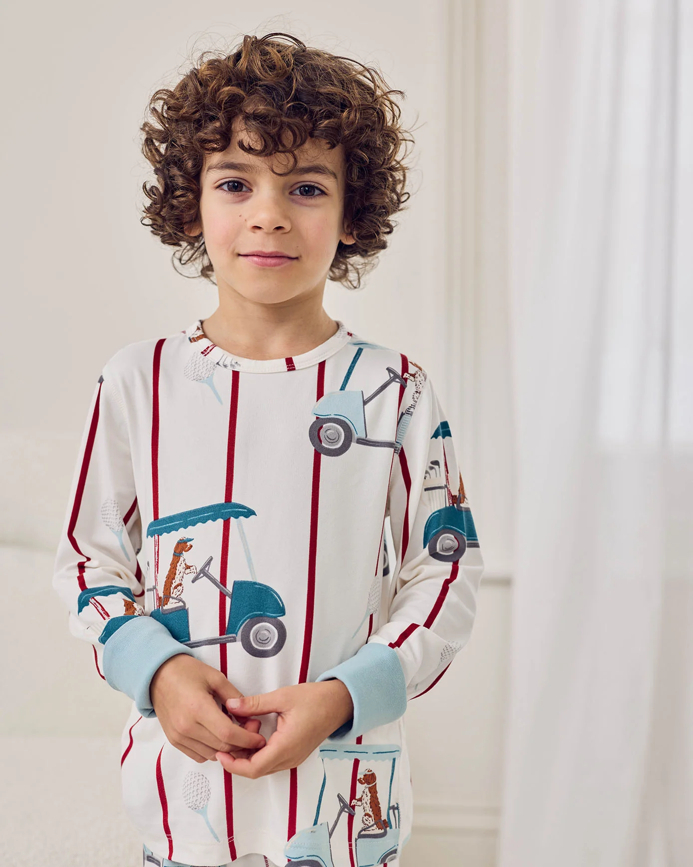 Kids Golf Dogs Stripe Print Long Pyjama Set - Image 2
